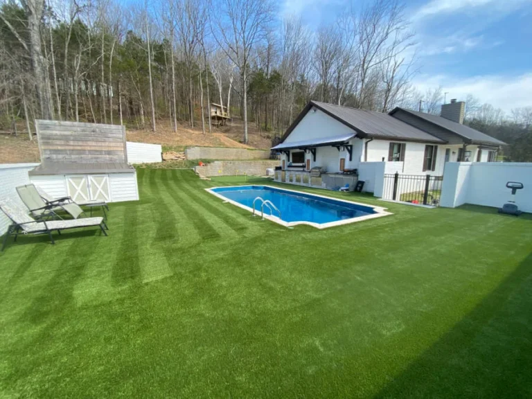 Manicured synthetic turf yard